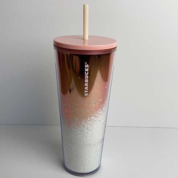 Starbucks Holiday 2019 Mirrored Rose Gold Cascading Snow Globe Venti Tumbler - Picture 2 of 11